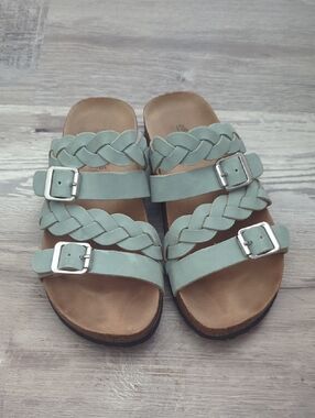 Cliffs by WHITE MOUNTAIN Triple-Strap Braided Slide Sandals - Sage Green